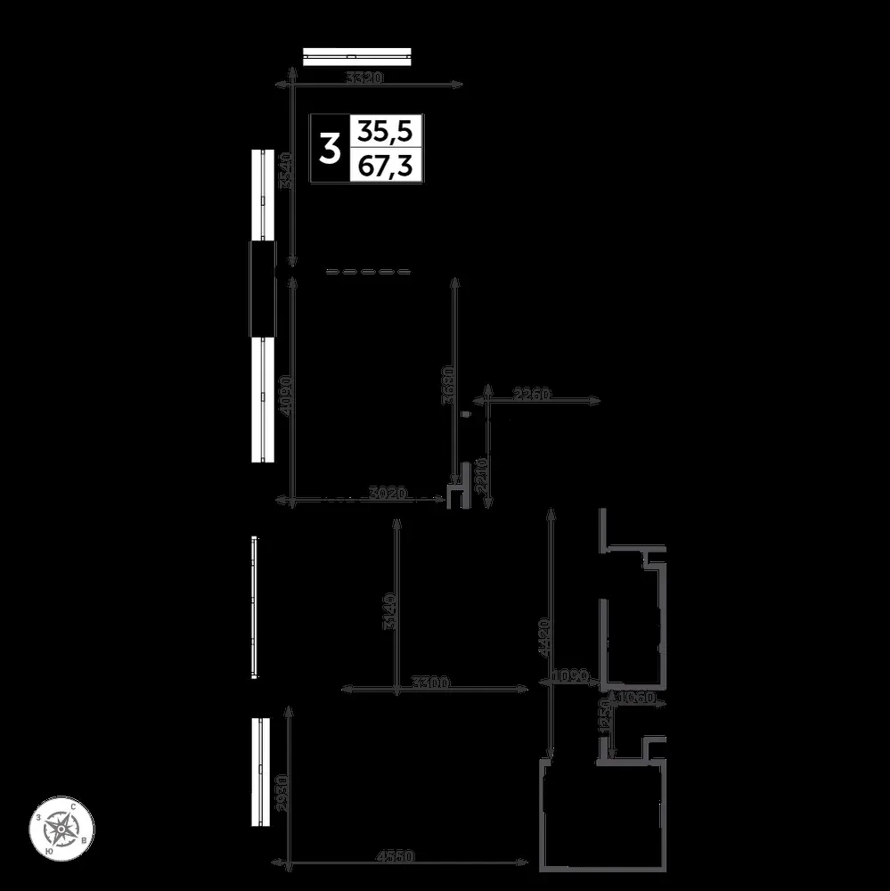 3-комнатная, 68,3 м² — 15 831 599 ₽