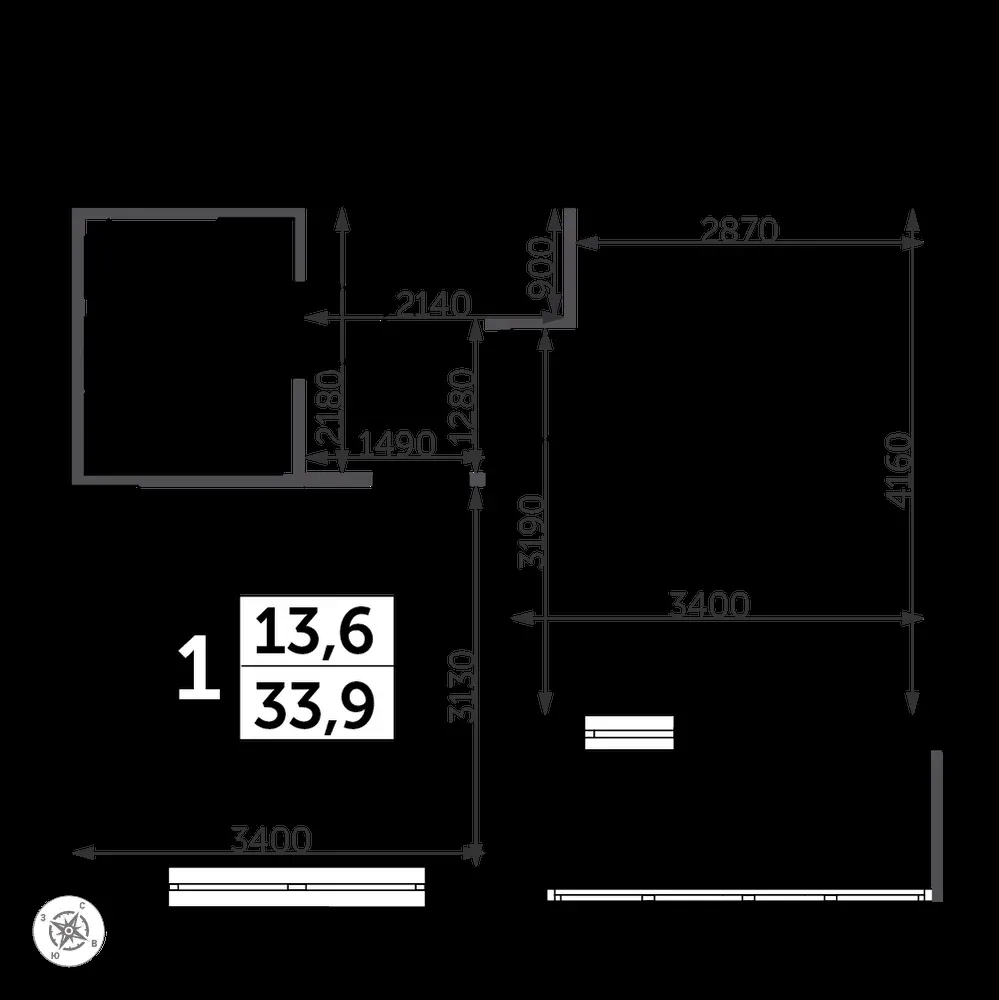 1-комнатная, 34,4 м² — 10 254 468 ₽