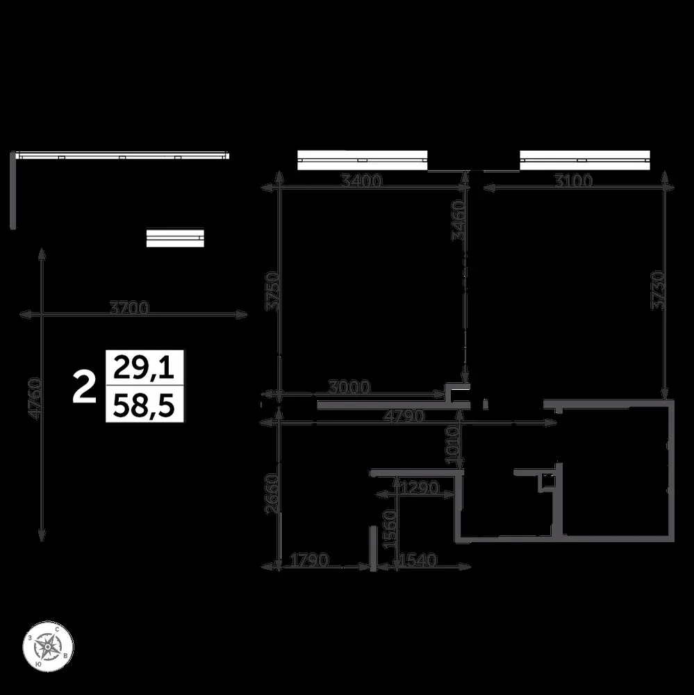 2-комнатная, 59,2 м² — 14 245 592 ₽