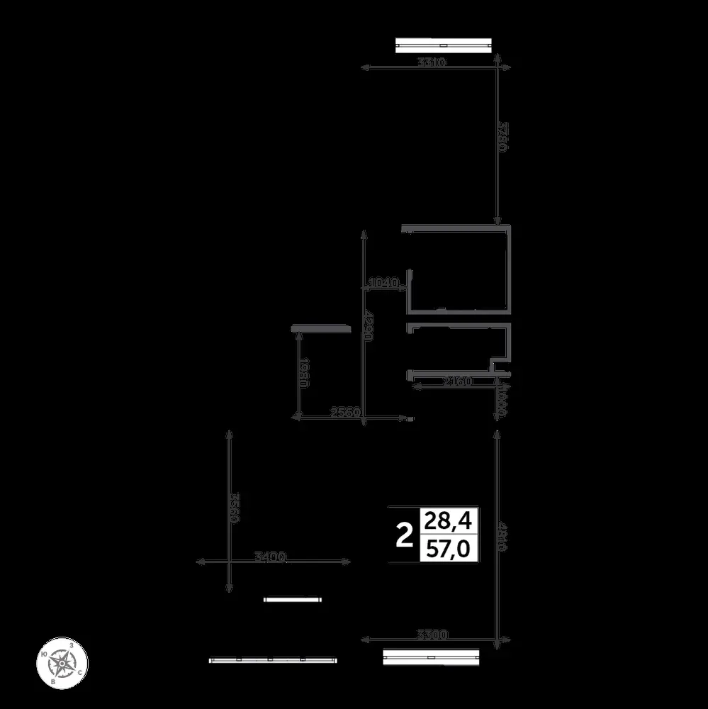 2-комнатная, 57,9 м² — 14 041 040 ₽