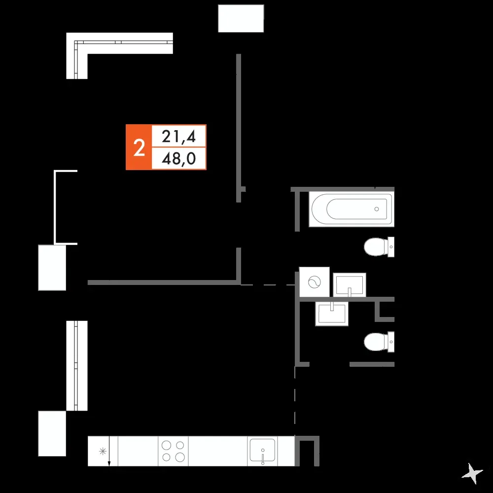 2-комнатная, 47,9 м² — 11 147 598 ₽