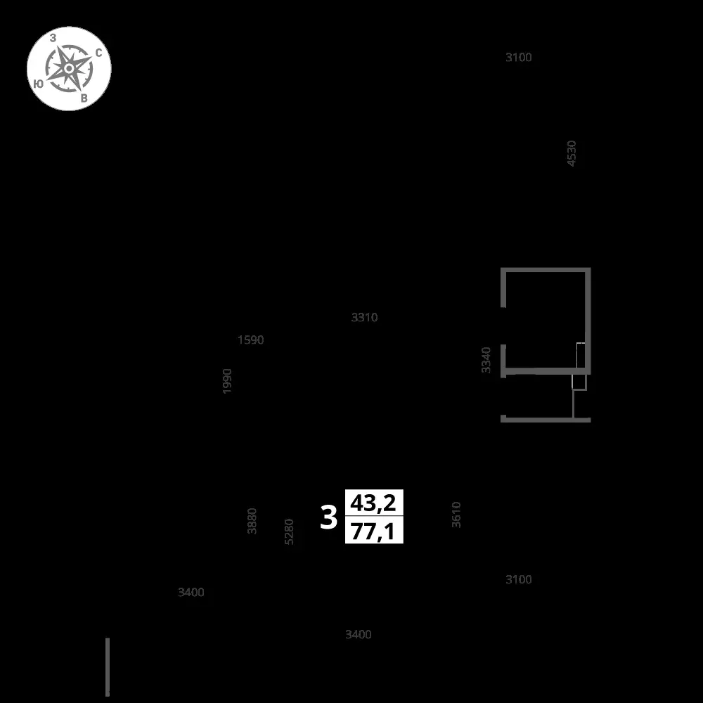 3-комнатная, 77,1 м² — 18 442 783 ₽