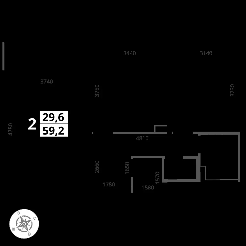 2-комнатная, 59,1 м² — 16 162 964 ₽
