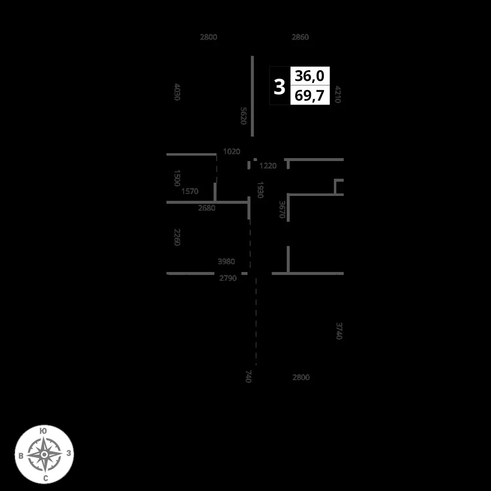 3-комнатная, 69,7 м² — 16 629 723 ₽