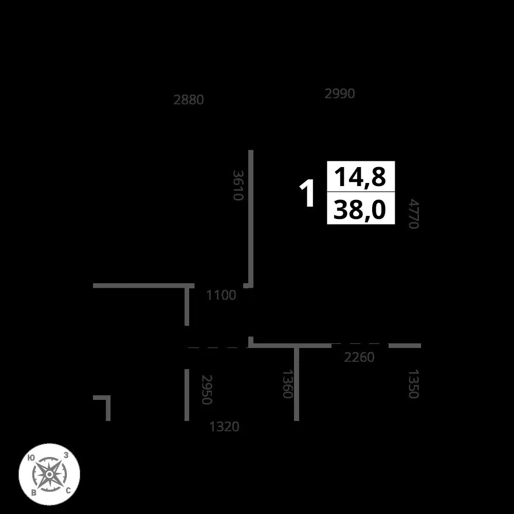 1-комнатная, 38 м² — 11 647 152 ₽