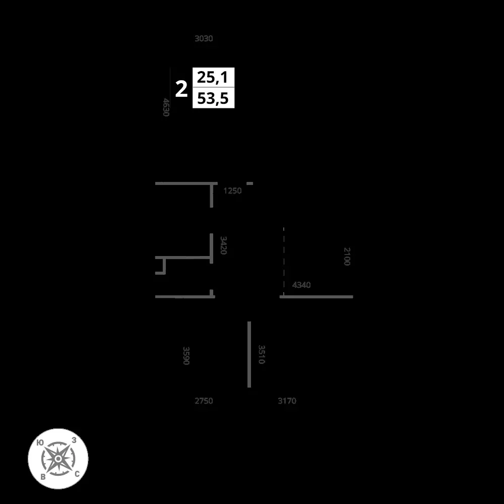 2-комнатная, 53,5 м² — 14 615 130 ₽