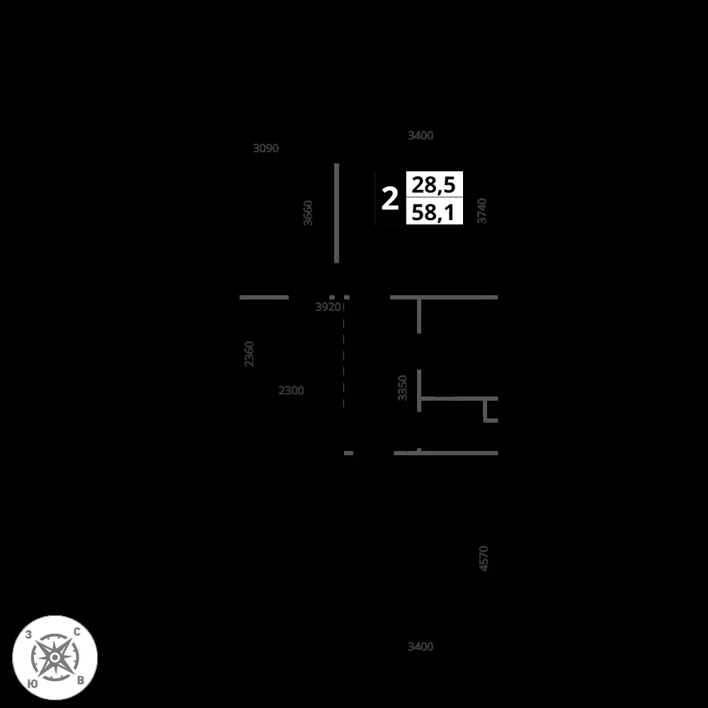 2-комнатная, 58,1 м² — 14 476 545 ₽