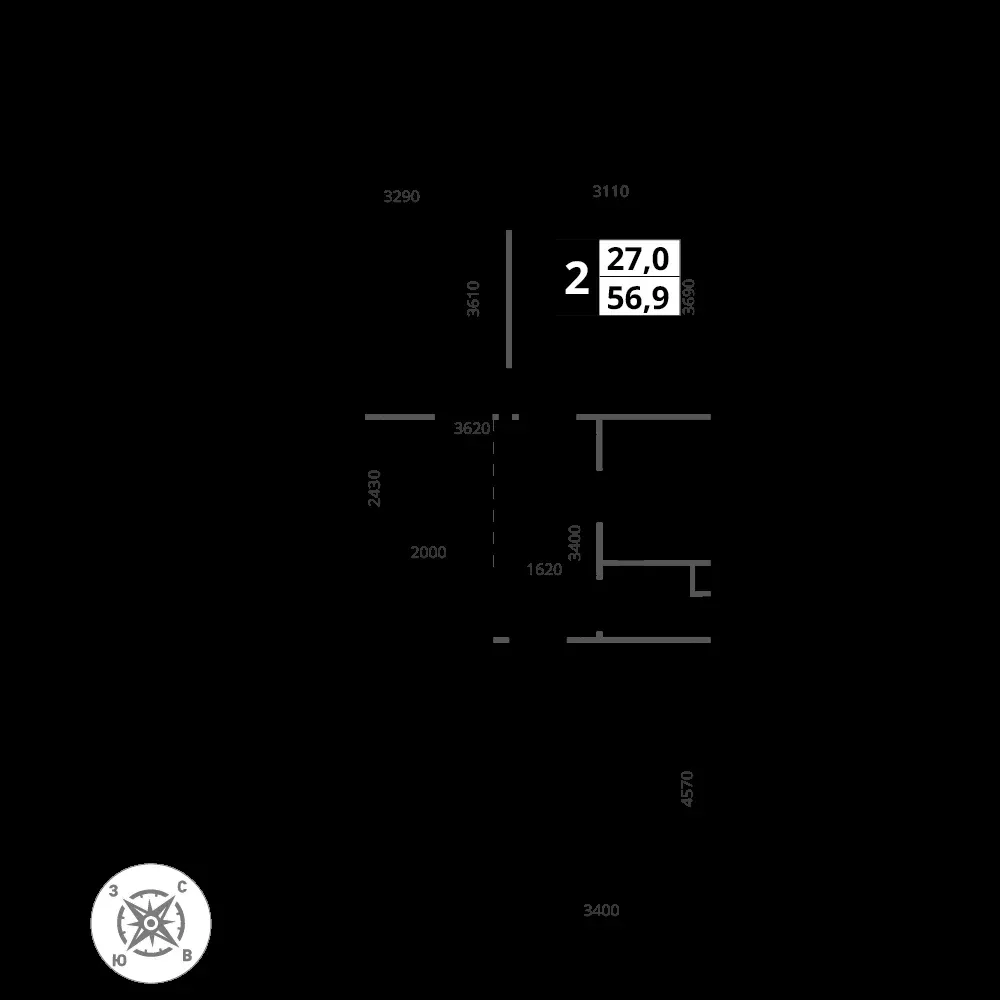 2-комнатная, 56,9 м² — 14 484 521 ₽