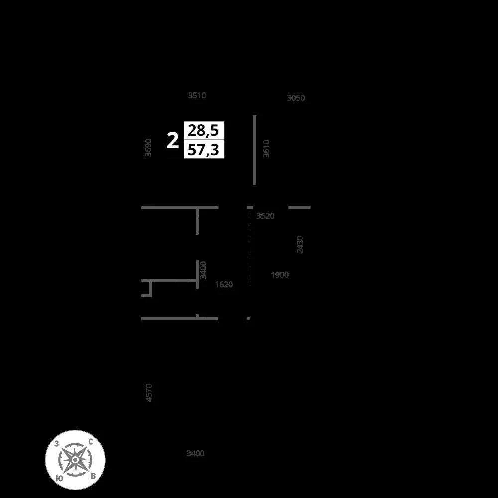 2-комнатная, 57,3 м² — 14 586 345 ₽