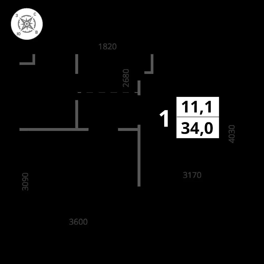 1-комнатная, 34 м² — 10 340 352 ₽