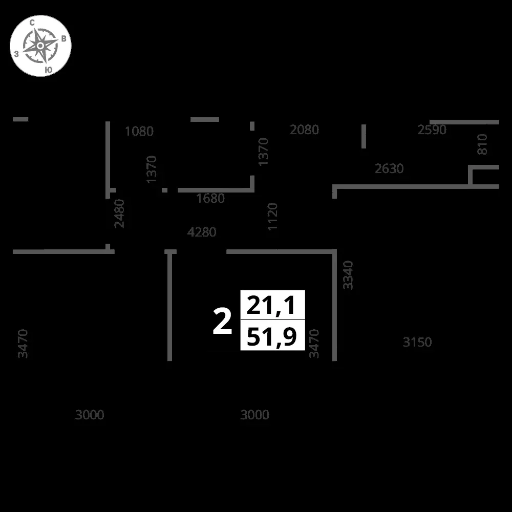 2-комнатная, 51,8 м² — 13 627 958 ₽