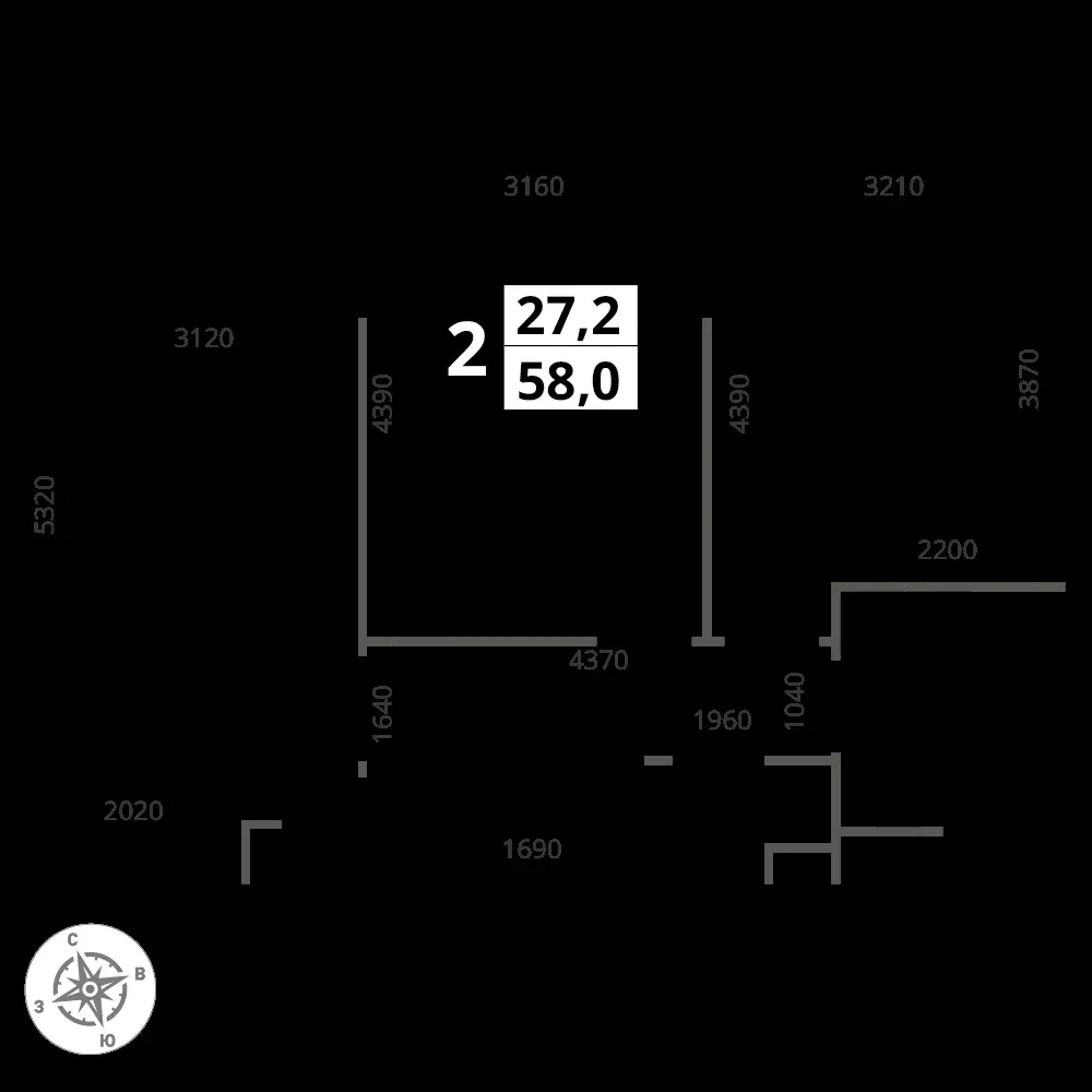 2-комнатная, 58 м² — 14 572 848 ₽