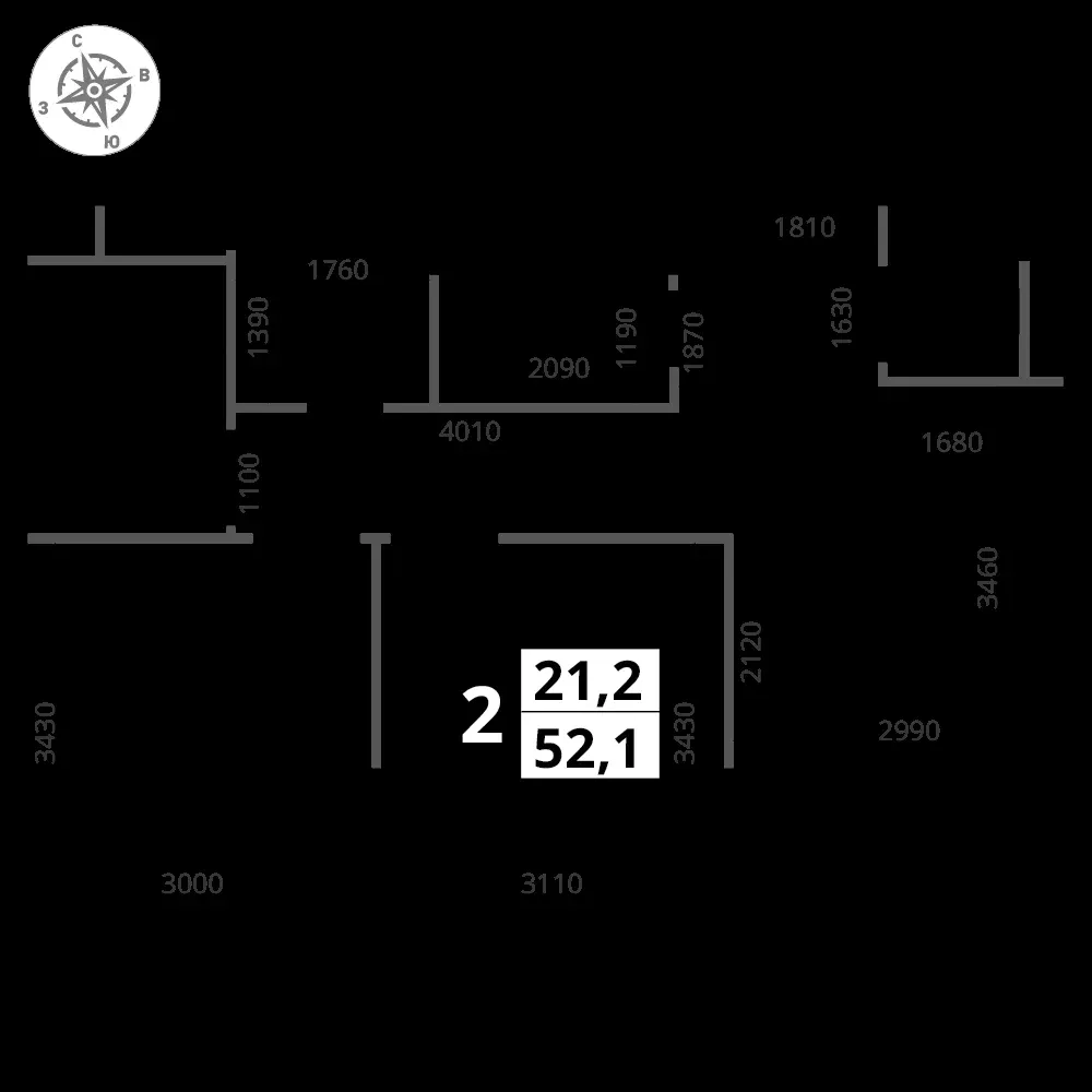 2-комнатная, 52 м² — 13 703 196 ₽