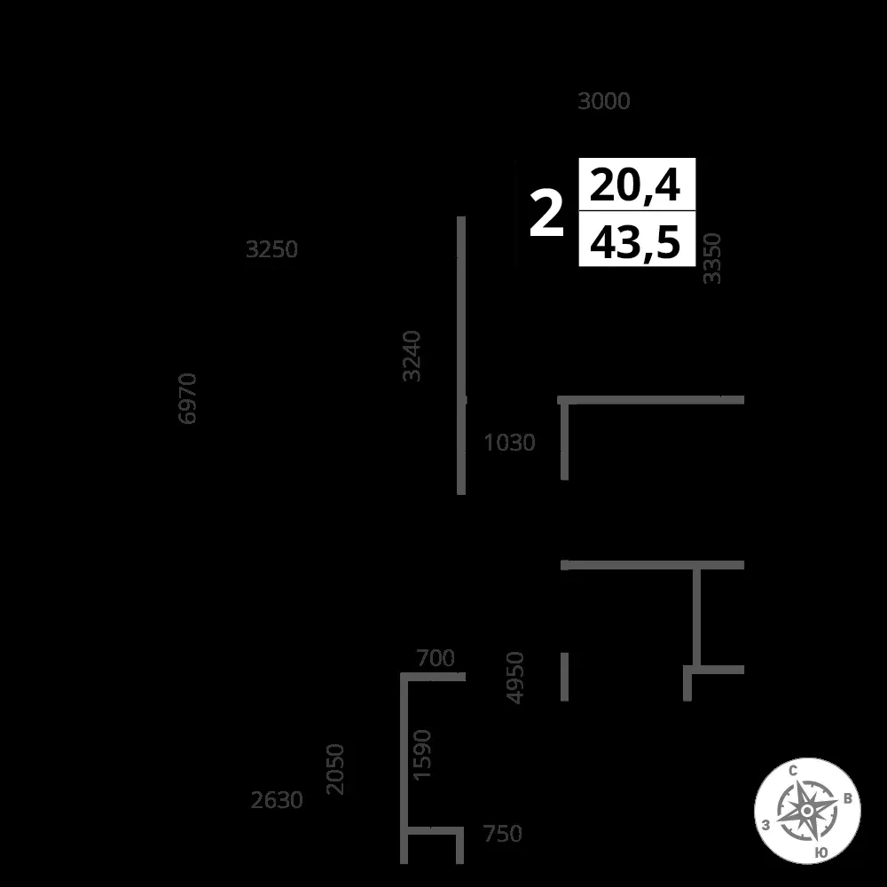 2-комнатная, 43,4 м² — 11 467 105 ₽