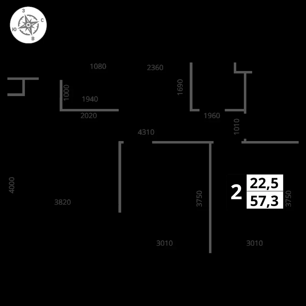 2-комнатная, 57,3 м² — 14 222 490 ₽