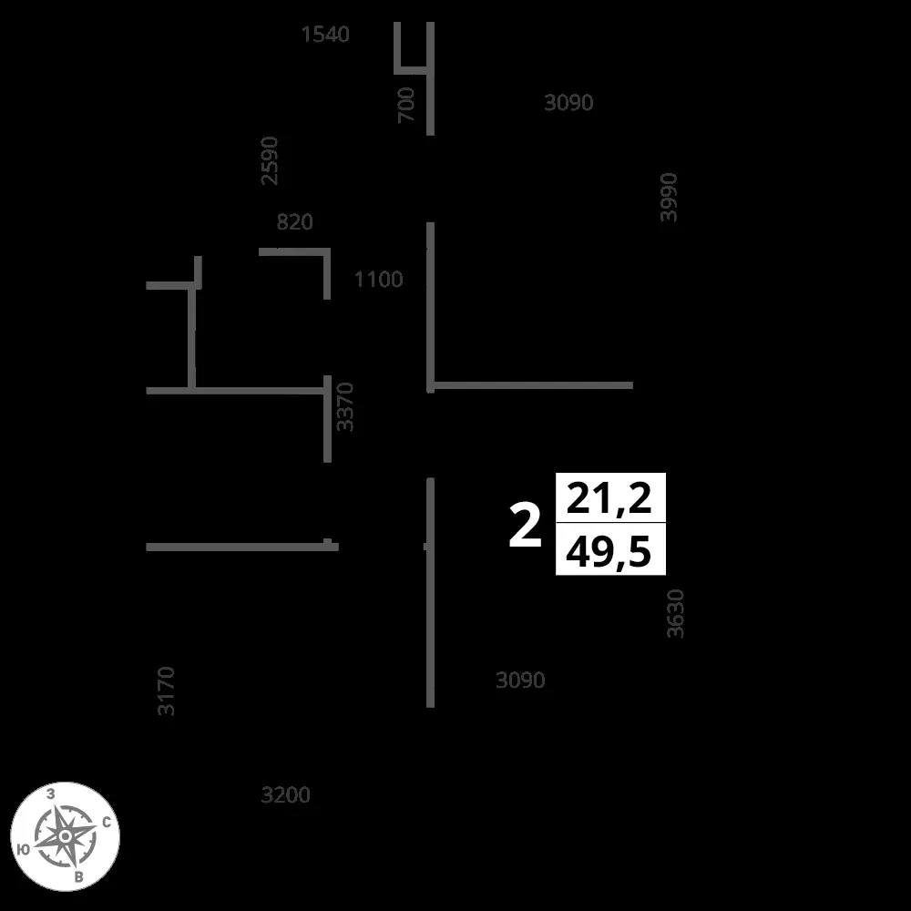 2-комнатная, 49,5 м² — 12 928 113 ₽