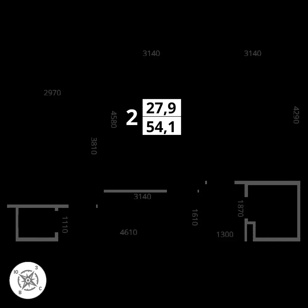 2-комнатная, 54,1 м² — 12 570 622 ₽