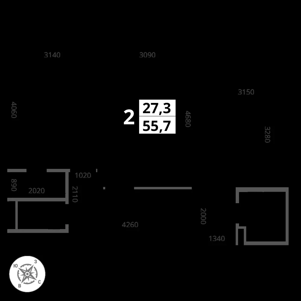 2-комнатная, 55,7 м² — 13 373 403 ₽