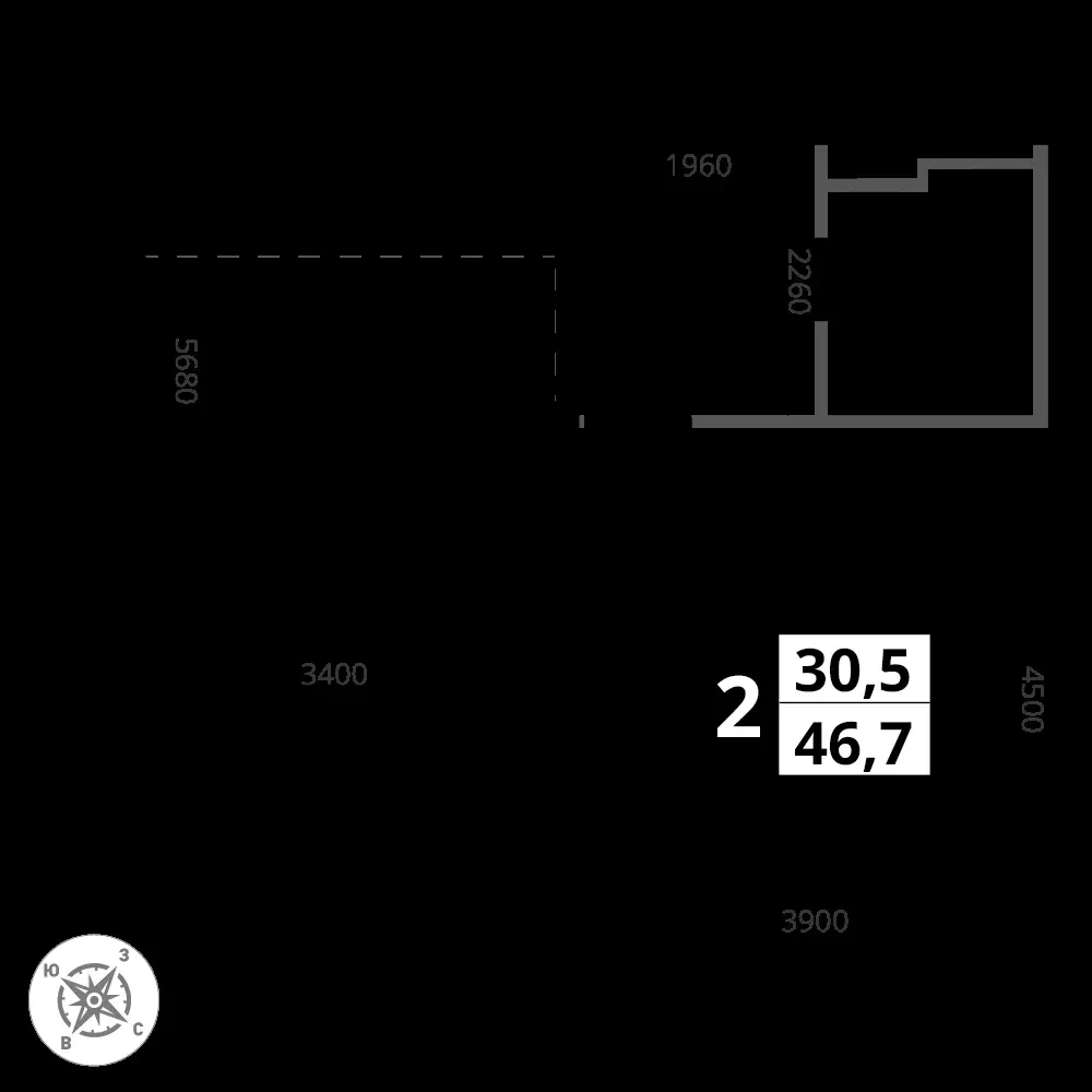 2-комнатная, 46,7 м² — 11 529 389 ₽