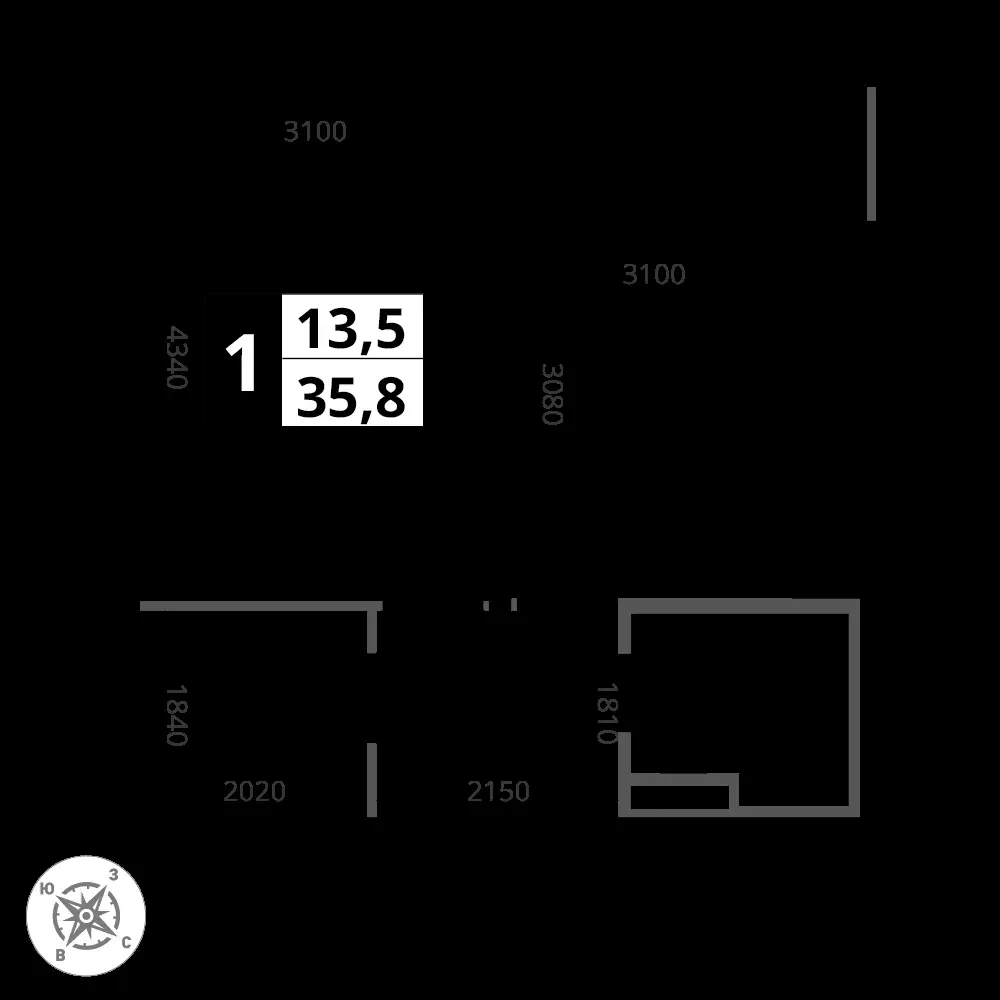 1-комнатная, 35,8 м² — 9 489 434 ₽