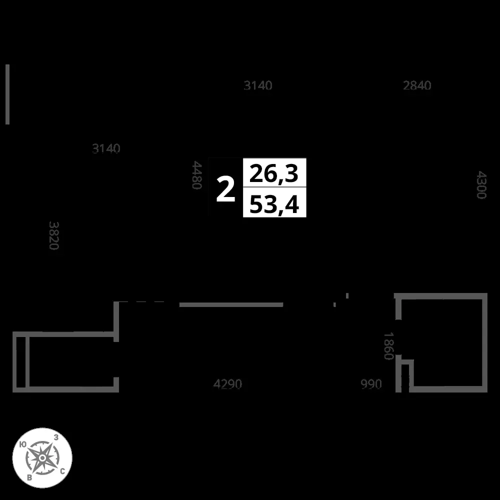 2-комнатная, 53,4 м² — 13 530 652 ₽
