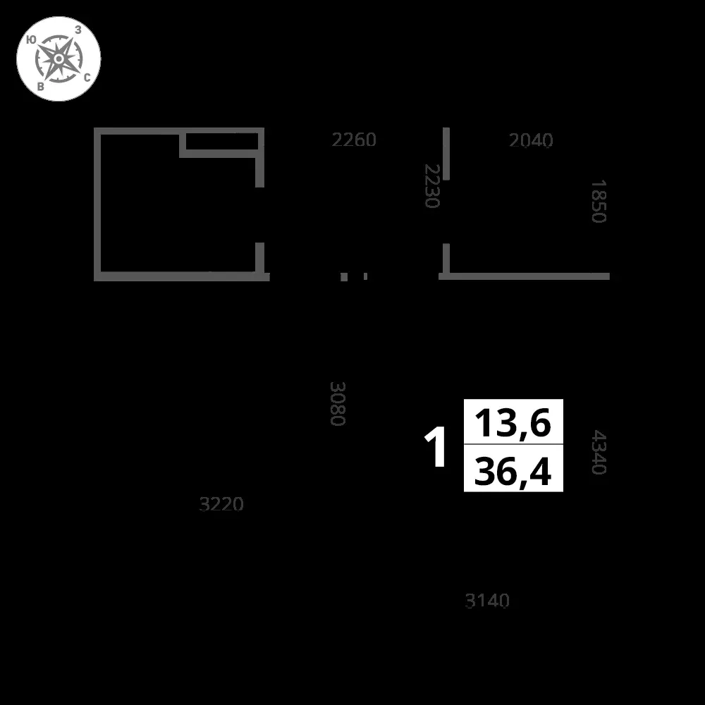 1-комнатная, 36,4 м² — 9 599 990 ₽