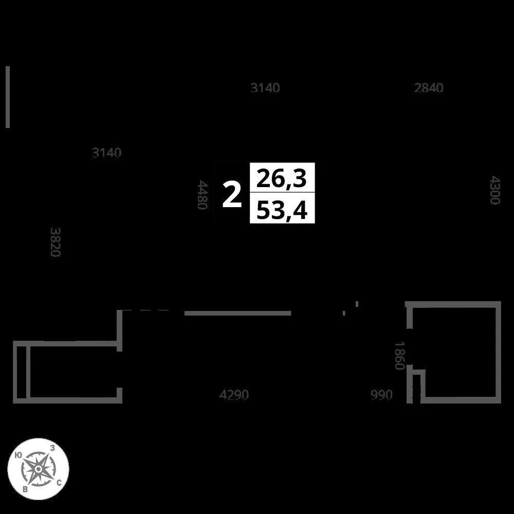 2-комнатная, 53,4 м² — 13 569 634 ₽