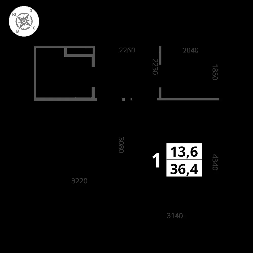 1-комнатная, 36,4 м² — 9 667 330 ₽