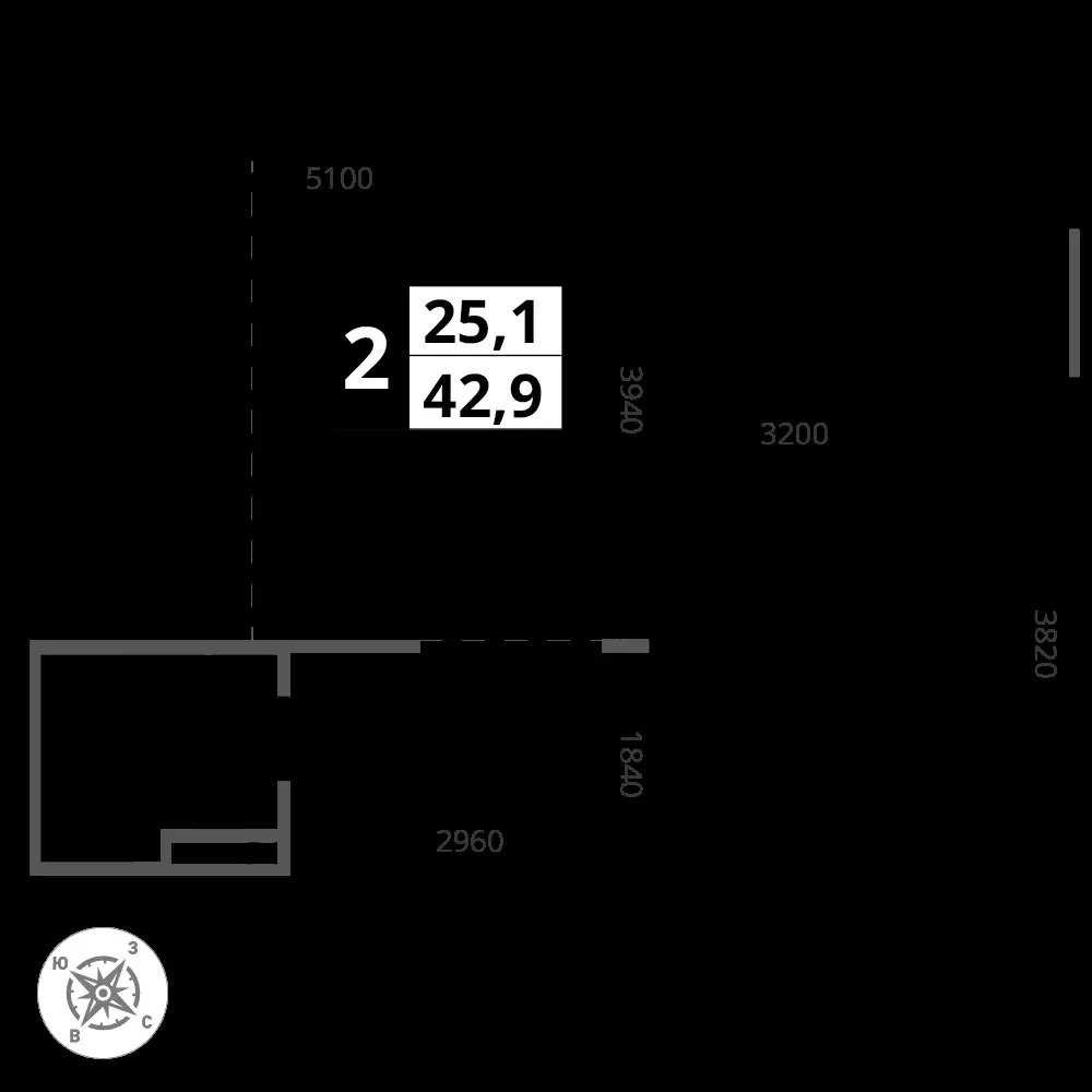 2-комнатная, 42,9 м² — 12 085 230 ₽