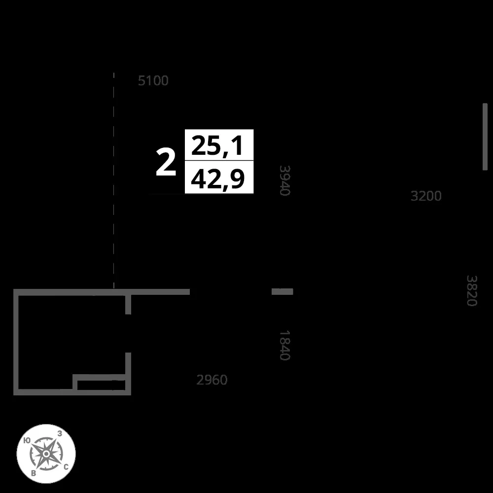 2-комнатная, 43 м² — 12 176 181 ₽