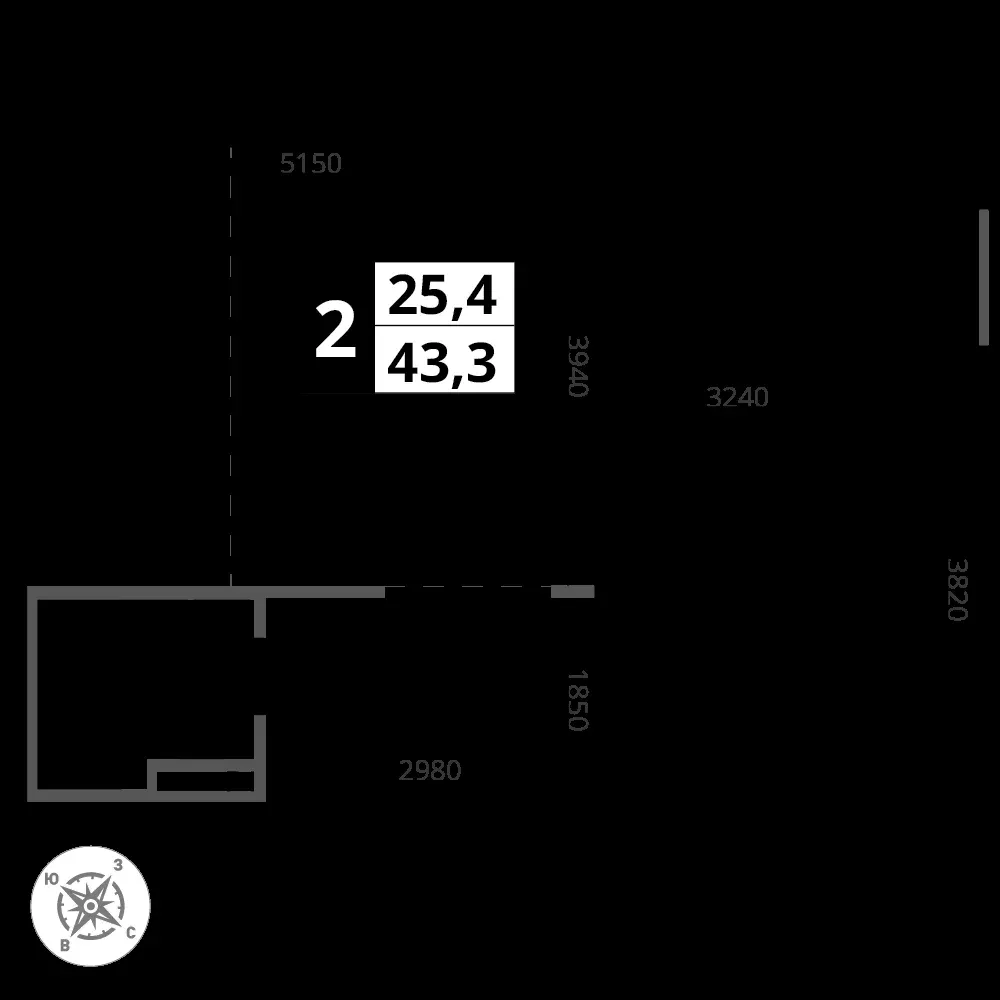 2-комнатная, 43,4 м² — 12 321 130 ₽