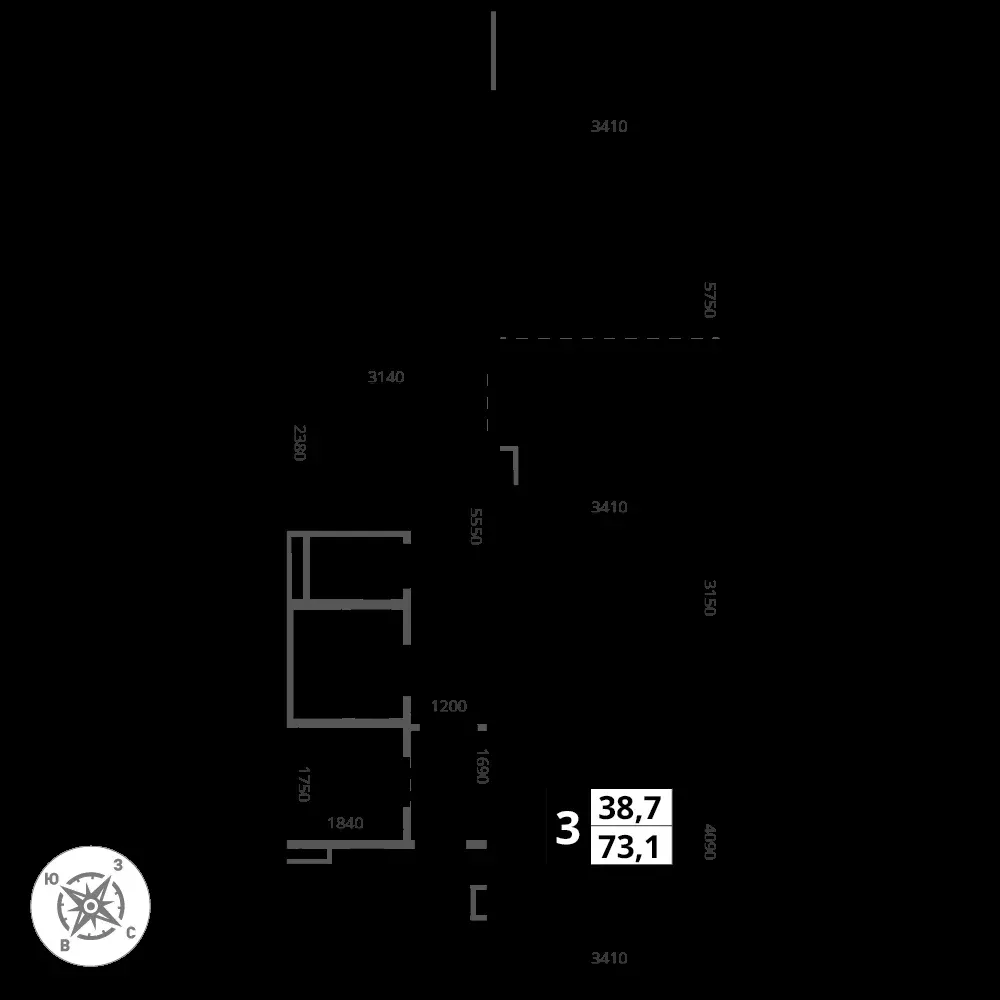 3-комнатная, 73,1 м² — 15 338 208 ₽
