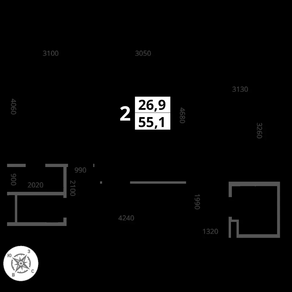 2-комнатная, 55,1 м² — 13 048 341 ₽
