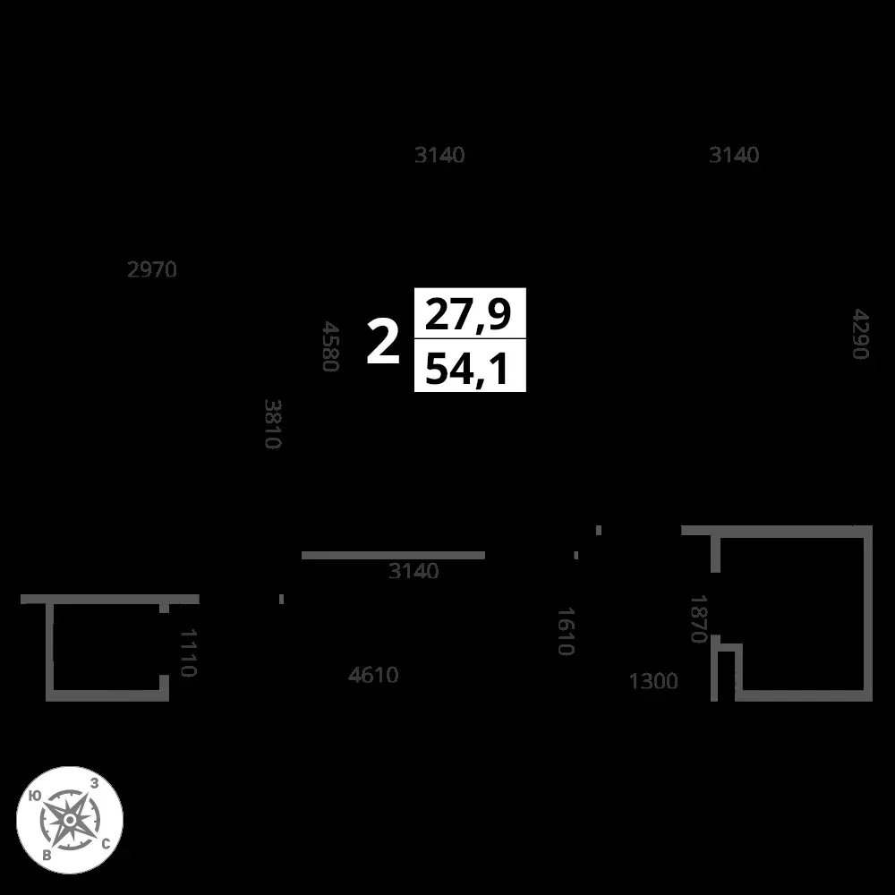 2-комнатная, 54,1 м² — 12 570 622 ₽