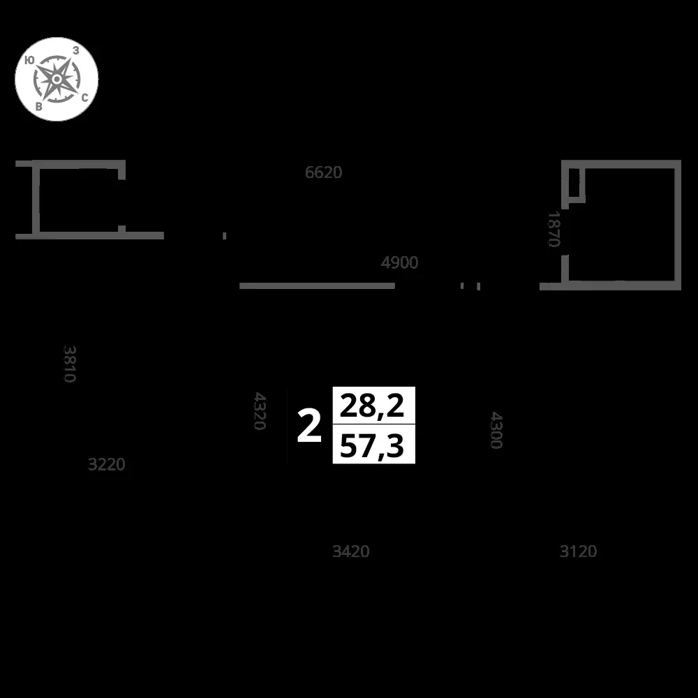 2-комнатная, 57,3 м² — 13 002 287 ₽