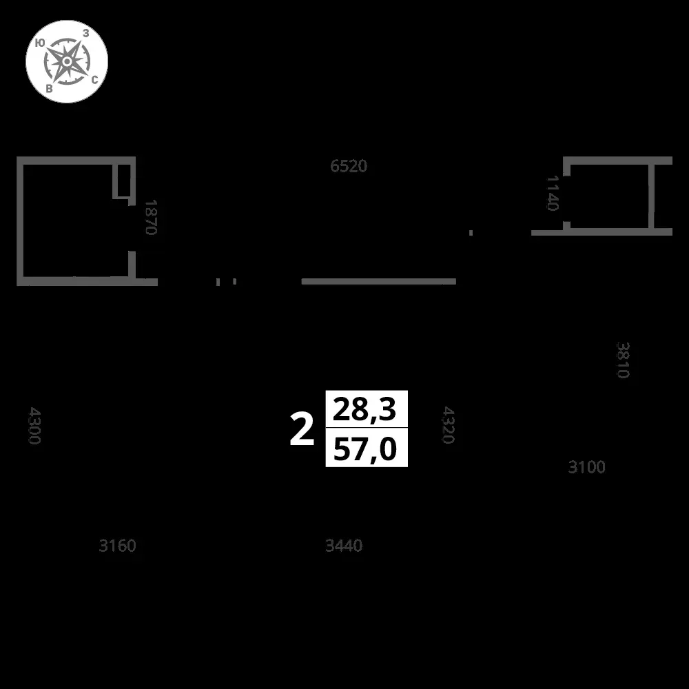 2-комнатная, 57 м² — 12 954 447 ₽