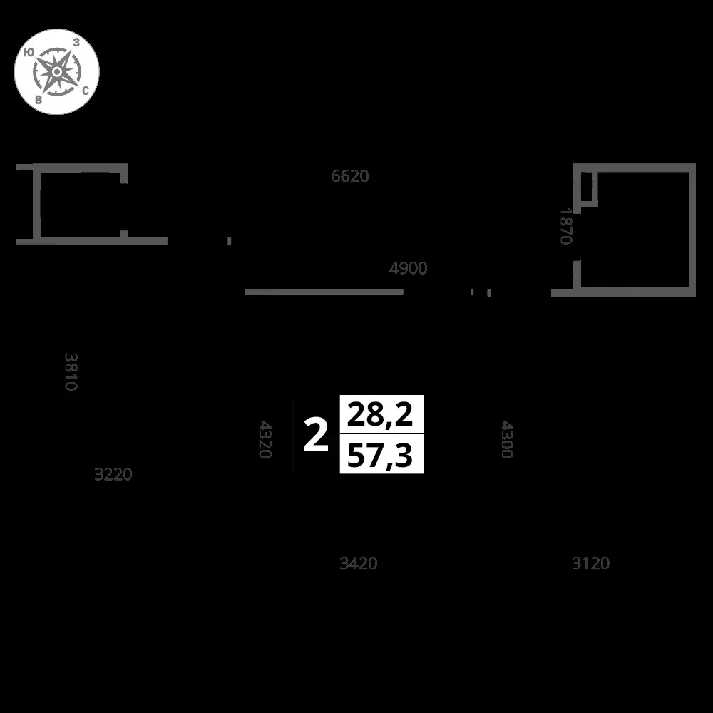 2-комнатная, 57,3 м² — 13 022 628 ₽