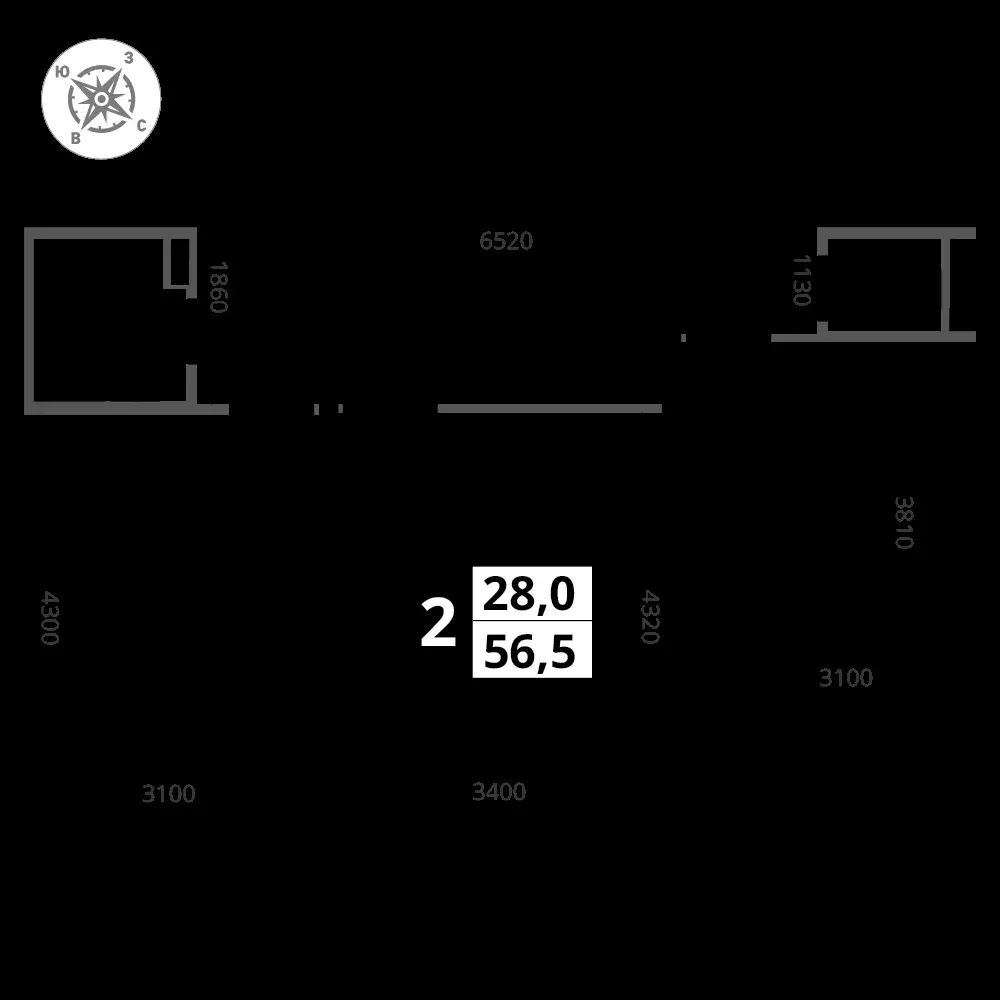 2-комнатная, 56,5 м² — 12 760 582 ₽