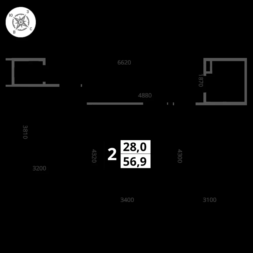 2-комнатная, 56,9 м² — 12 871 121 ₽