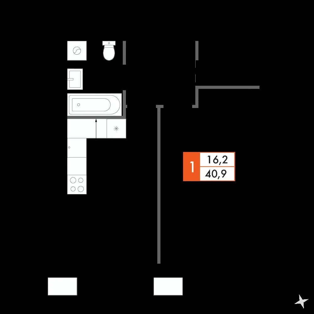 1-комнатная, 40,8 м² — 10 000 598 ₽