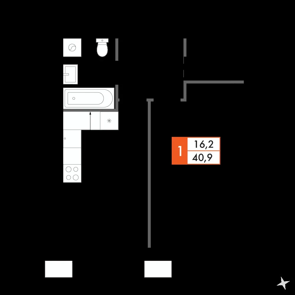 1-комнатная, 40,8 м² — 10 020 590 ₽
