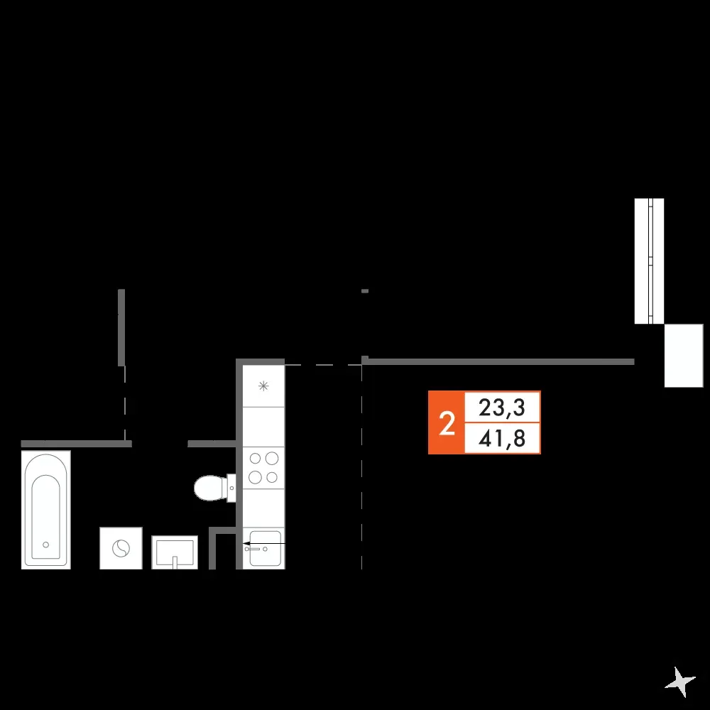 2-комнатная, 41,6 м² — 9 676 203 ₽