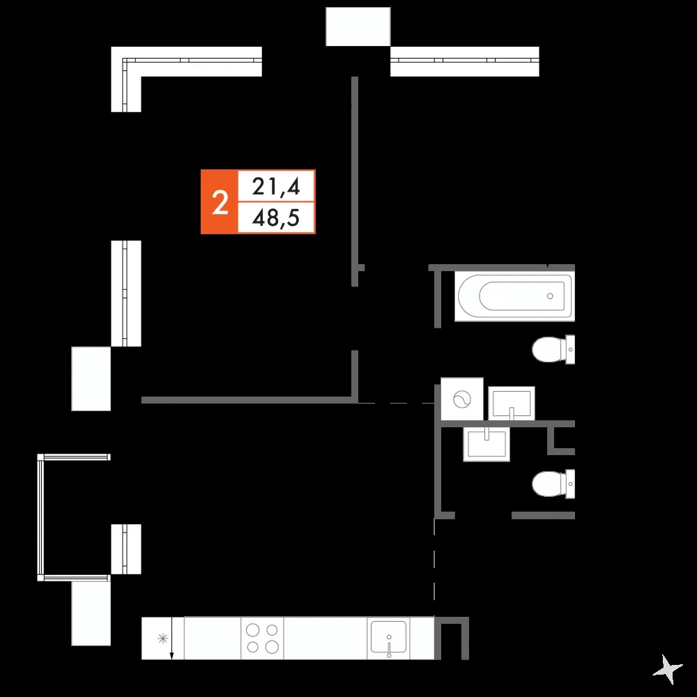 2-комнатная, 49 м² — 11 581 272 ₽