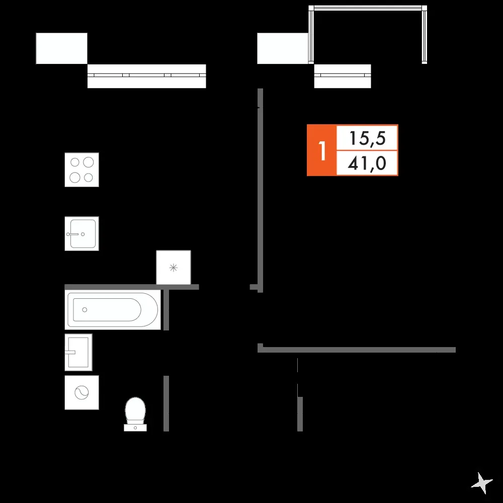 1-комнатная, 41 м² — 9 475 408 ₽