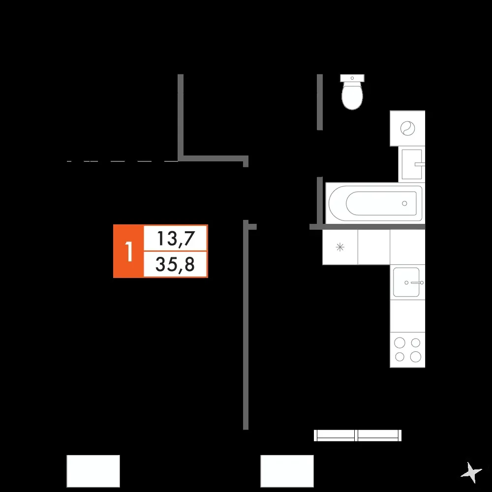 1-комнатная, 35,7 м² — 8 735 514 ₽