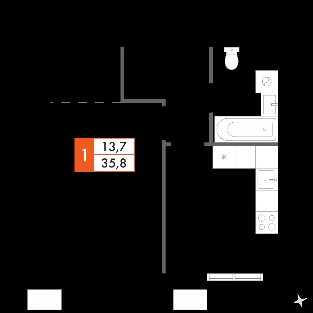 1-комнатная, 35,7 м² — 8 735 514 ₽