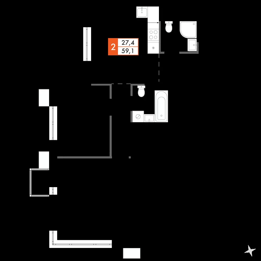 2-комнатная, 59,2 м² — 12 624 977 ₽