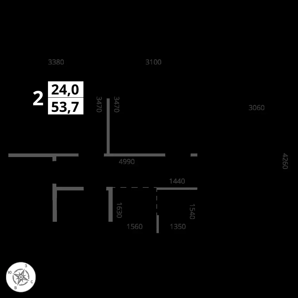 2-комнатная, 53,7 м² — 19 332 161 ₽