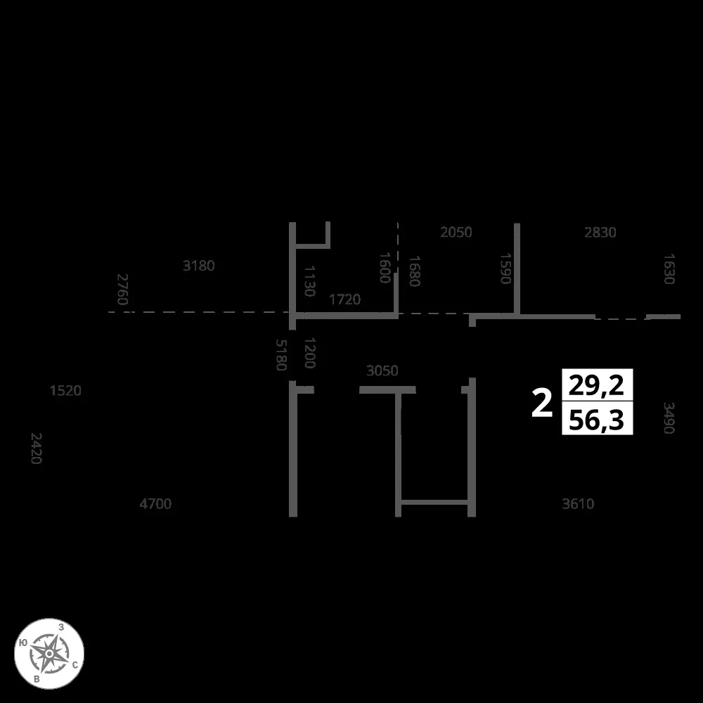 2-комнатная, 56,3 м² — 20 351 943 ₽