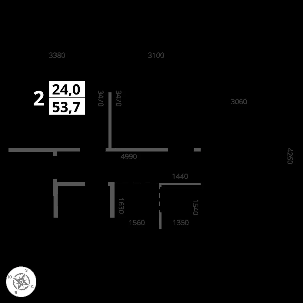 2-комнатная, 53,7 м² — 19 606 837 ₽